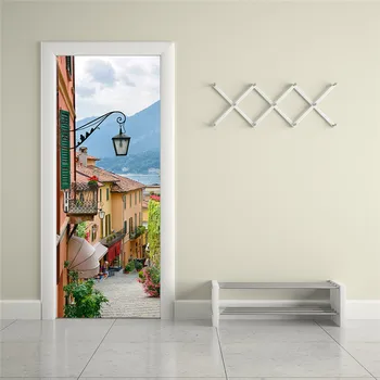 Креативные 3D наклейки на дверь Итальянское озеро Комо Уличная стена для ремонта Деревянная спальня Украшение гостиной