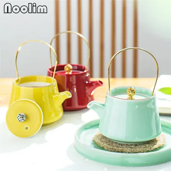 Креативный керамический чайник цвета морской волны, бытовая посуда для кунг-фу в японском стиле, чайник с одним цветком, Фарфоровый портативный чайник