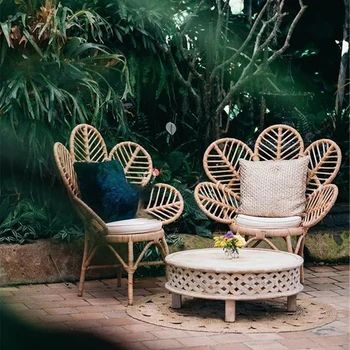 Креативный плетеный пляжный стул с лепестками, Скандинавская уличная мебель, Садовые стулья для отдыха, ретро Современный Садовый стул для внутреннего двора, балкон.
