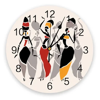 Круглые настенные часы для танцев в африканском стиле, Акриловые подвесные часы с бесшумным временем, Декор интерьера дома, спальни, гостиной, офиса.