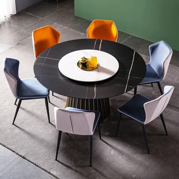 Круглый обеденный стол в стиле Рок, современный простой домашний размер, скандинавская комбинация, легкий роскошный круглый стол с поворотным столом, круглый стол в стиле рок