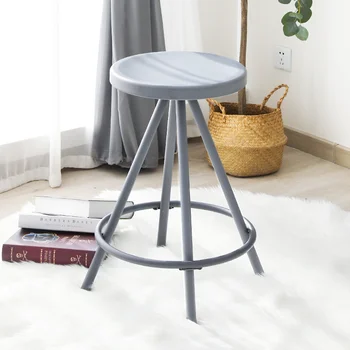 Круглый табурет из железа, прочный винтажный стул с высокими ножками, домашний плюс Высокий барный стул для стойки регистрации, Обеденный Серый Обеденный стул