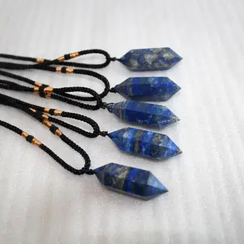 Кулон из натурального лазурита, ожерелье с подвеской из голубого камня, Шестиугольный кристалл исцеляющей Чакры, ювелирные изделия из камня, духовные ожерелья