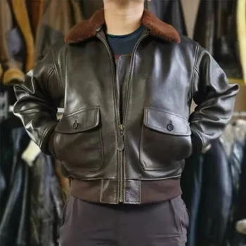 Куртка из французской коричневой толстой овечьей кожи G1.
