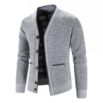 Куртки Флисовый утолщенный вязаный кардиган большого размера, свитер, пальто, мужская одежда с V-образным вырезом
