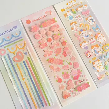 Лазерная наклейка Kawaii Cat Cherry Blossom Idol Card DIY Ccrapbooking Cute Material Deco Happy Planning Декоративная Канцелярская палочка