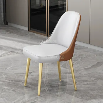 Легкий Роскошный кожаный Обеденный стул Современная минималистичная Домашняя Кухонная мебель Обеденные стулья Итальянское кресло с железной спинкой на высоких ножках 0