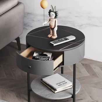Легкий роскошный журнальный столик из каменной плиты Сбоку от дивана, круглый шкаф, мини-журнальный столик в центре, простые современные предметы домашнего обихода Salontafel 0