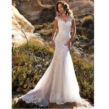 Летнее свадебное платье русалки с кружевными аппликациями, свадебные платья, кружевные свадебные платья на заказ, большие размеры, robe de mariee