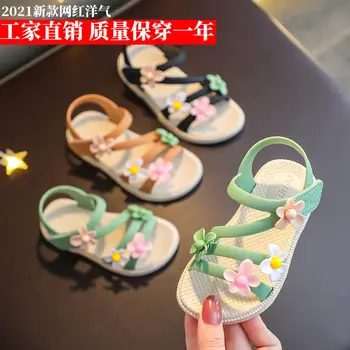 Летние Сандалии для маленьких девочек 2023 года, Новые Простые Милые Розово-зеленые Детские сандалии для малышей, Мягкая Повседневная Школьная обувь для детей