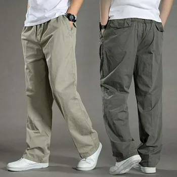 Летние хлопковые молодежные повседневные брюки с микроэластичным однотонным поясом на шнурке, износостойкие и грязеотталкивающие рабочие брюки