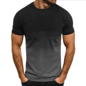 Летняя горячая мужская тонкая свободная мужская футболка градиентной серии с коротким рукавом для подростков с 3D принтом и круглым воротником большого размера