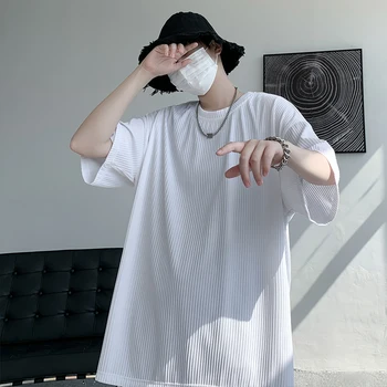 Летняя корейская модная мужская футболка свободного кроя, уличная одежда с круглым вырезом и коротким рукавом, футболки