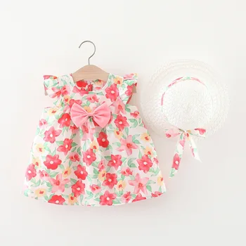 Летняя одежда, пляжные платья для маленьких девочек, повседневное модное платье принцессы с милым бантом и цветочным рисунком, комплект одежды для новорожденных