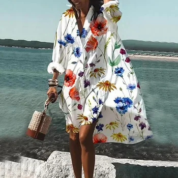 Летняя повседневная женская блузка для пляжного отдыха с рисунком, пальто, женская рубашка, пуловер с воротником, женская одежда