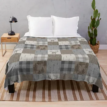Лоскутное одеяло с оленями - деревенские нейтральные одеяла, декоративные диванные одеяла, пушистое одеяло
