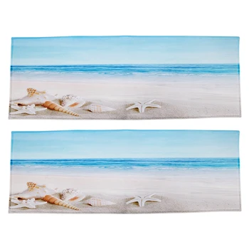 Лучшие 2X Синие океанские морские звезды, ракушки, Праздничные пляжные пейзажи, Полиэфирные резиновые противоскользящие коврики для ванной, Ковры 40x120 см 0