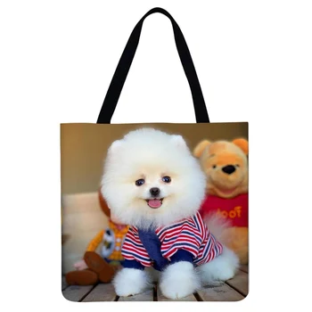 Льняная сумка с животным принтом, женская хозяйственная сумка, продуктовая сумка через плечо, уличная хозяйственная сумка, сумка для покупок
