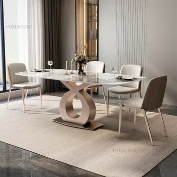 Мебель для гостиной из скандинавской каменной плиты, обеденные столы, Современная Простая вилла, прямоугольный стол, Светлый Роскошный обеденный стол в квартире