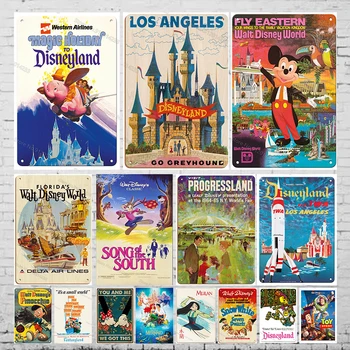 Металлическая жестяная вывеска Disneyland Disney World Мультфильм Аниме Ретро плакат Винтажная табличка Железная роспись для детской комнаты Декор детской