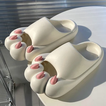 Милые тапочки с кошачьими лапками, женские тапочки для ванной комнаты толщиной 4 см, женская летняя обувь 2023 года, Пляжные вьетнамки для девочек из мягкой Эва