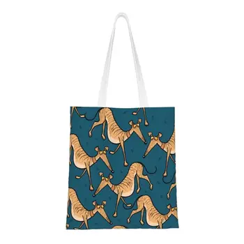 Многоразовая хозяйственная сумка для собак Kawaii Greyhound Женская холщовая сумка-тоут через плечо, моющиеся сумки для покупок в продуктовых магазинах Whippet