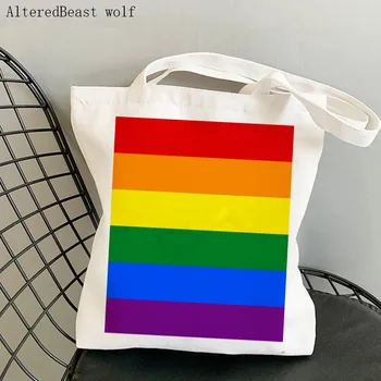 Модная женская сумка для покупок Pride Rainbow Flag Harajuku, холщовая сумка для покупок на заказ, женская сумка для девочек, женская сумка на плечо 0