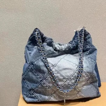 Модная новая джинсовая сумка 22, роскошная большая сумка-тоут для женщин, дизайнерские цепочки, большая сумка через плечо, женская сумка через плечо, синие джинсовые кошельки