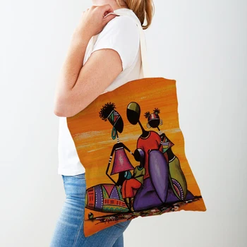 Модная оранжевая сумка для покупок Africa Life Girl, повседневная многоразовая холщовая сумка с двойным принтом, мультяшная женская сумка-тоут, женские сумки для покупок