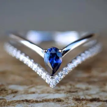 Модное Голубое кольцо с кристаллами в виде капли воды, Корона принцессы, кольца для женщин, Модные Обручальные Свадебные украшения, Подарки Оптом
