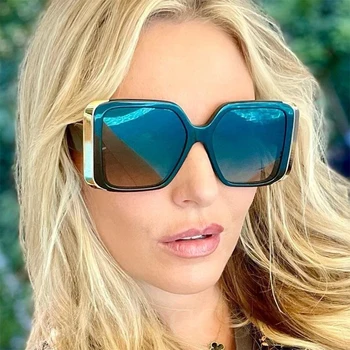 Модные Дизайнерские Квадратные Солнцезащитные очки, Женские Винтажные Роскошные Солнцезащитные очки в большой оправе с металлическим краем, Мужские Очки для вождения на открытом воздухе UV400 0
