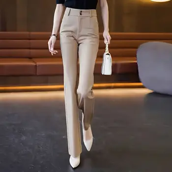 Модные расклешенные широкие брюки, женские длинные брюки с высокой талией, Элегантные офисные женские простые прямые брюки, винтажные брюки C129