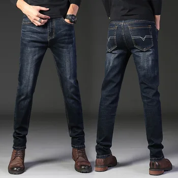 Модные черные джинсы, мужские классические джинсовые брюки, облегающие Мешковатые джинсы для мужа, Синие Свободные брюки, мужская модная уличная одежда, повседневные брюки