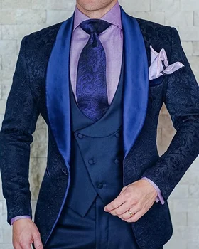 Модный мужской свадебный блейзер для жениха 2023, Деловые повседневные костюмы итальянского дизайна, тонкий комплект из трех предметов, сшитый на заказ, Куртка, Брюки, жилет 0