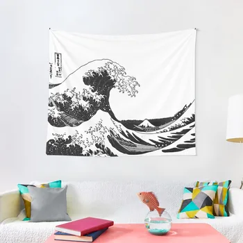 Монохромный домашний декор Great Wave, домашний декор, эстетичный ковер на стене, украшения для комнаты 0