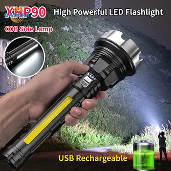 Мощный светодиодный фонарик XHP90 USB Перезаряжаемый Тактический Фонарь Портативный Открытый Кемпинг Освещение для пеших прогулок Аварийные Фонари