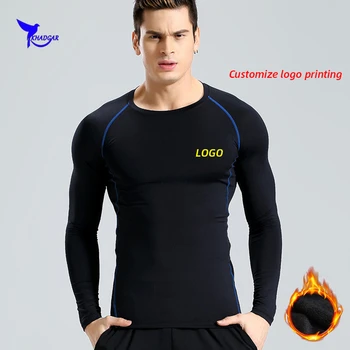 Мужская зимняя флисовая футболка для бега с длинным рукавом с логотипом на заказ, Спортивная быстросохнущая эластичная спортивная одежда для фитнеса Rashgard, рубашки, топы