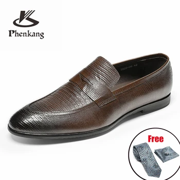 Мужская кожаная обувь обувь для делового костюма мужская марка Bullock из натуральной кожи черные слипоны свадебные мужские туфли Phenkang