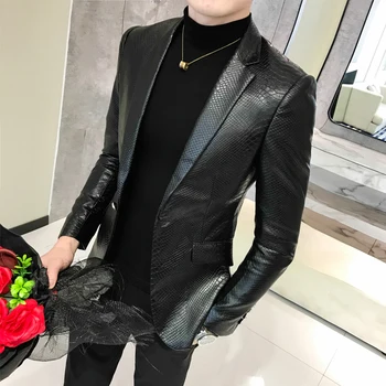 Мужская куртка из искусственной кожи, модная кожаная куртка в деловом стиле, высококачественная однотонная повседневная тонкая брендовая кожаная куртка