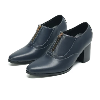 Мужская официальная обувь из натуральной кожи на высоком каблуке в британском стиле ярких цветов для ночных клубов и вечеринок, мужские модельные туфли, короткие ботинки для танцоров на молнии