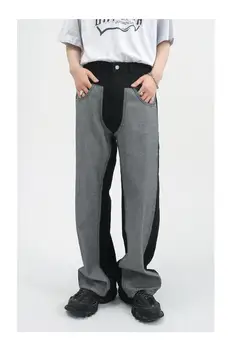 Мужские весенне-летние джинсы Four Seasons 2023, новые уличные джинсы в стиле хип-хоп с индивидуальной строчкой, контрастные джинсы 0