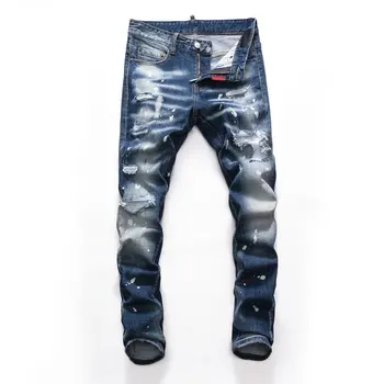 Мужские джинсы Slim Fit, Европейский мужской бренд, Италия, джинсовые брюки, мужские узкие джинсы, Джинсовые брюки, рваные колготки, Брюки с дырками, Джинсы для мужчин
