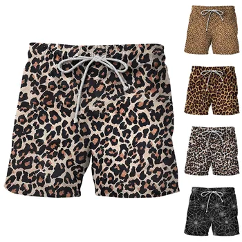 Мужские пляжные шорты с леопардовым принтом, мужская одежда для вечеринок с 3D-принтом, повседневные пляжные шорты Harajuku, дышащий купальник Homme Oversize
