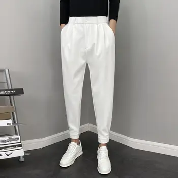 Мужские повседневные брюки большого размера, однотонные прямые брюки, мужской Свободный эластичный пояс, Модная уличная одежда в корейском стиле 2023 V11