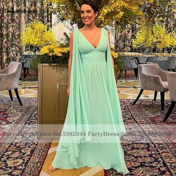 Мятное шифоновое длинное пышное платье для матери невесты 2022 Vestidos Вечернее свадебное платье для гостей с V-образным вырезом, сшитое на заказ