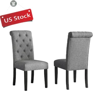 Набор из 2 обеденных стульев, серая мебель в скандинавском стиле, каркас из прорезиненного дерева, современные стулья для столовой, тканевая обивка с пуговицами 0