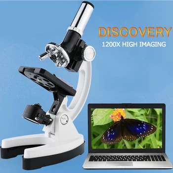 Набор микроскопов с набором аксессуаров 100X-1200X Для детей, студентов, Цельнометаллический микроскоп, Биологическая научная лаборатория