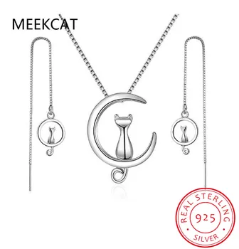 Набор украшений для вечеринки MEEKCAT Dubai из стерлингового Серебра 925 Пробы, Серьги с Лунным котом, Колье, Длинные цепочки, Ожерелья, Подвеска для женщин, Свадьба 0