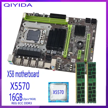 Настольная материнская плата X58 LGA1366 set kit с процессором Intel xeon X5570 и 16 ГБ (2шт * 8 ГБ) оперативной памяти ECC DDR3 1600 МГц 12800R
