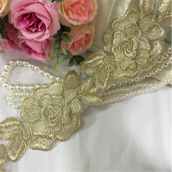 Нежное свадебное платье длиной 1 ярд, Кружевная аппликация, вышивка золотой нитью, Кружевные аксессуары, отделка LJ0014